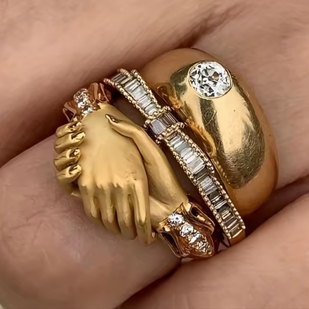 Elegant Vintage Copper Ring Set With Sparkling Synthetic Zirconia  Luxurious